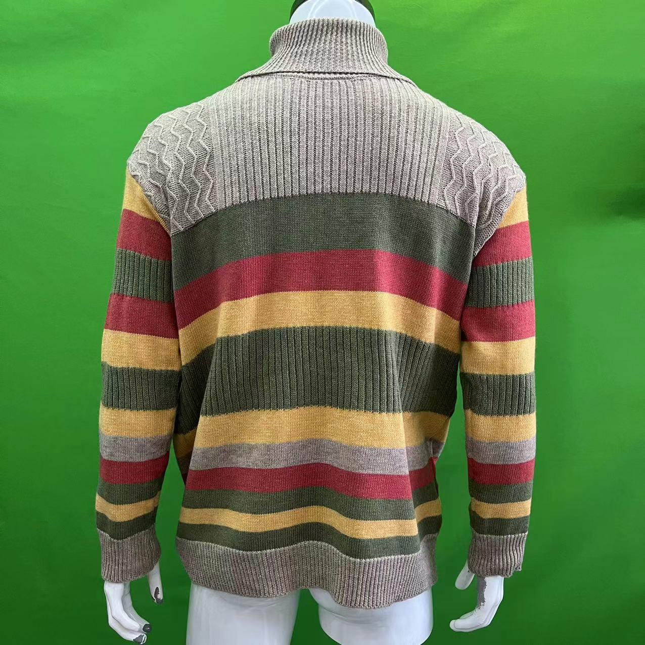 European And American Turtleneck Sweater Autumn And Winter Lapel Color Matching Knitted Pi-Mart