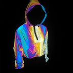 Women's Colorful Reflective Hooded Jacket Crop Top Pi-Mart