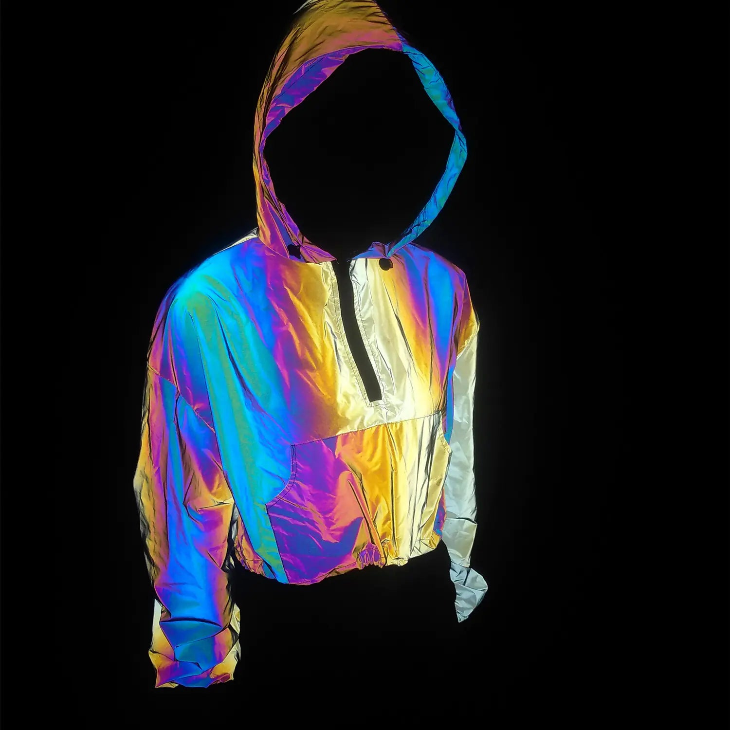 Women's Colorful Reflective Hooded Jacket Crop Top Pi-Mart
