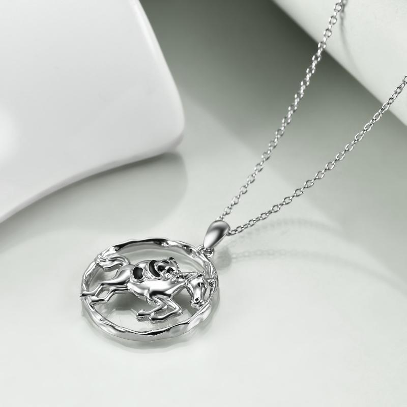925 Sterling Silver Horse and Panda Running Horse Pendant Necklace Jewelry Lootquake LLC