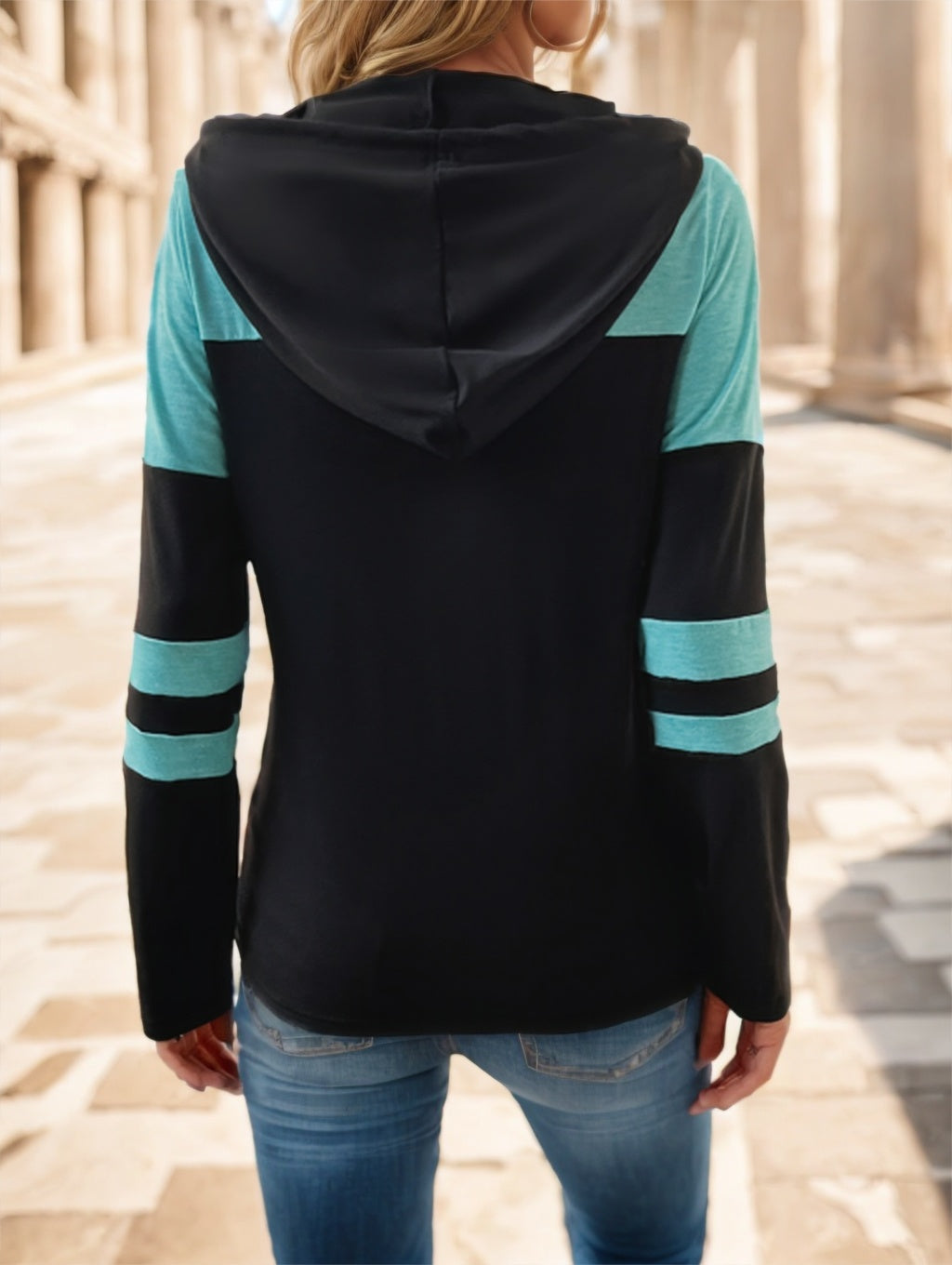Color Block Drawstring Hoodie Sleeve Lootquake LLC