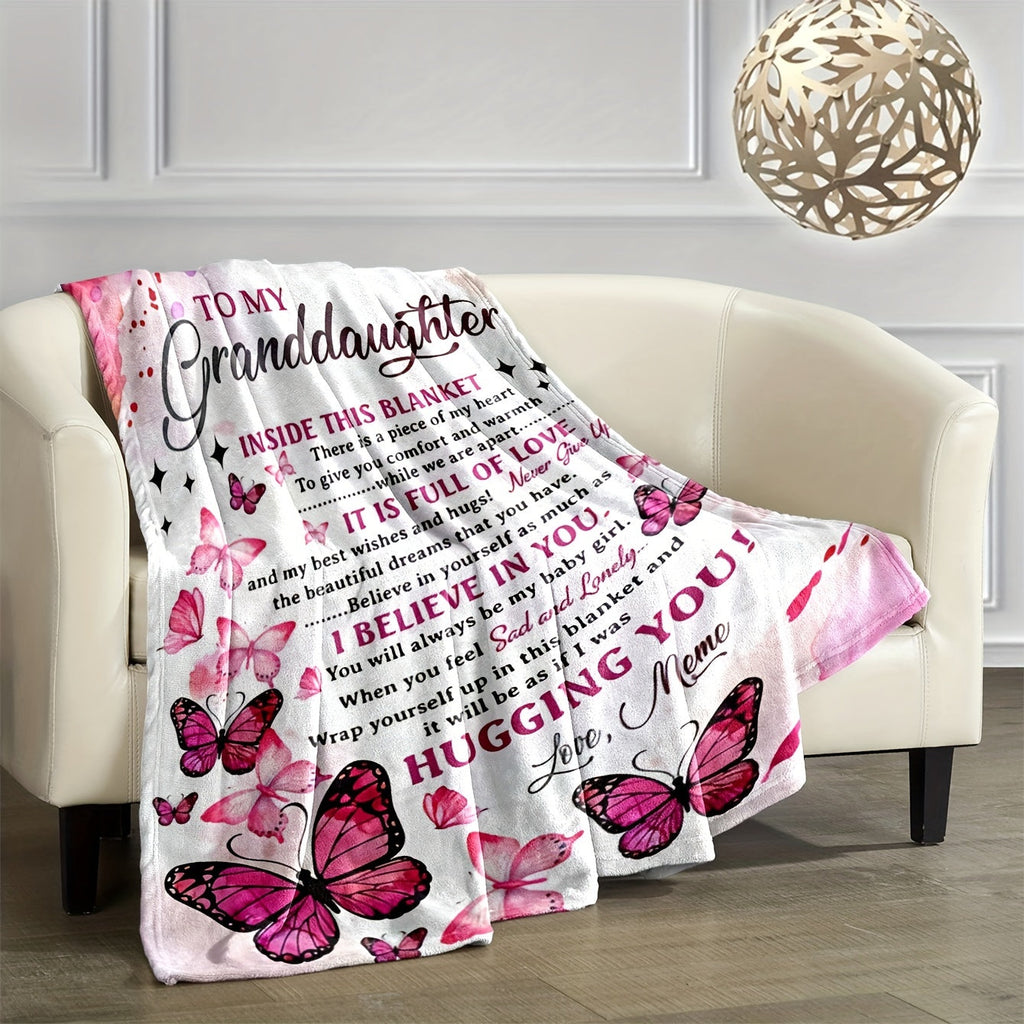 Soft Cozy Flannel Blanket - Butterfly Printed - A Perfect Holiday Gift for Granddaughter From Grandma!