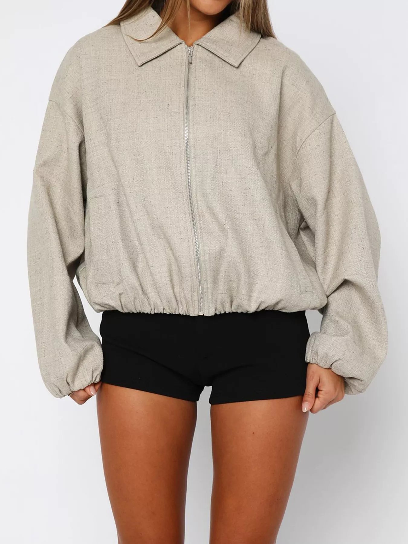 Oversized Zip-Up Drop Shoulder Jacket THRIXINE
