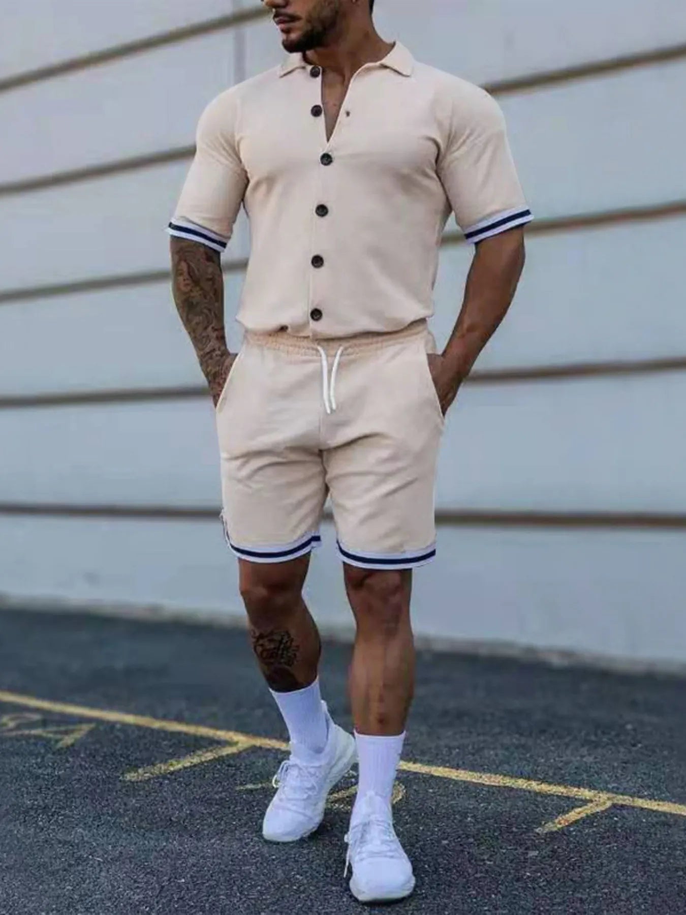 Stripes & Fit: Men's Plus Size Button-Up Set THRIXINE