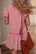 Sachet Pink Mineral Wash Raw Edge Ruffle Mini Dress