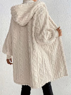 Beige Long Winter Open Front Long Sleeve Fuzzy Hooded Jacket Cozy & Stylish Outerwear Stevvex