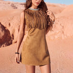 Summer Western Clothing Women's Clothing Bohemian Suede Fringe Wide Vest Dress Lootquake LLC