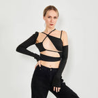 Long Sleeve Top Cut Out Asymmetrical Neck - SJB-DIAMOND ELITES
