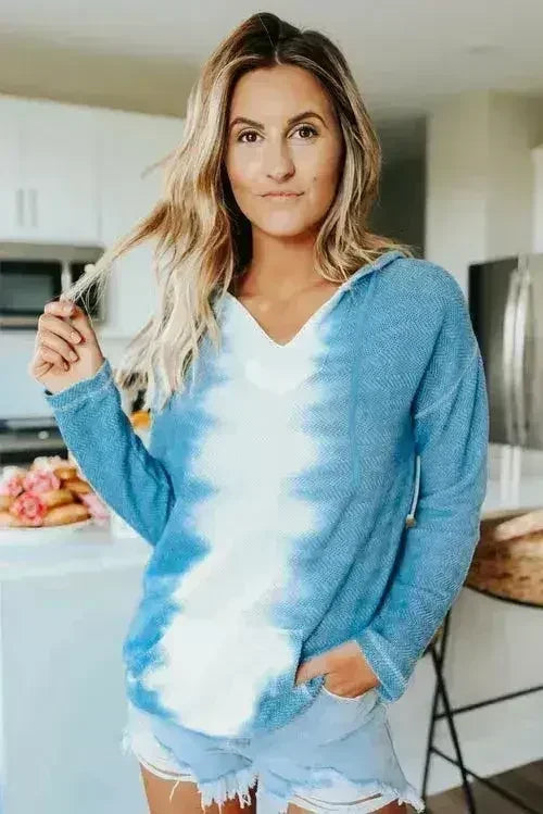 Casual Sky Blue White Tie Dye Hoodie - SJB-DIAMOND ELITES