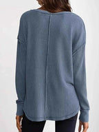 Slit Notched Long Sleeve T-Shirt