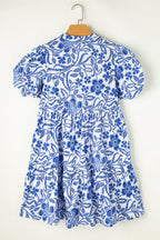 Royal Blue Printed Puff Sleeve Dress Stylish & Feminine Statement Dress For Every Occasion