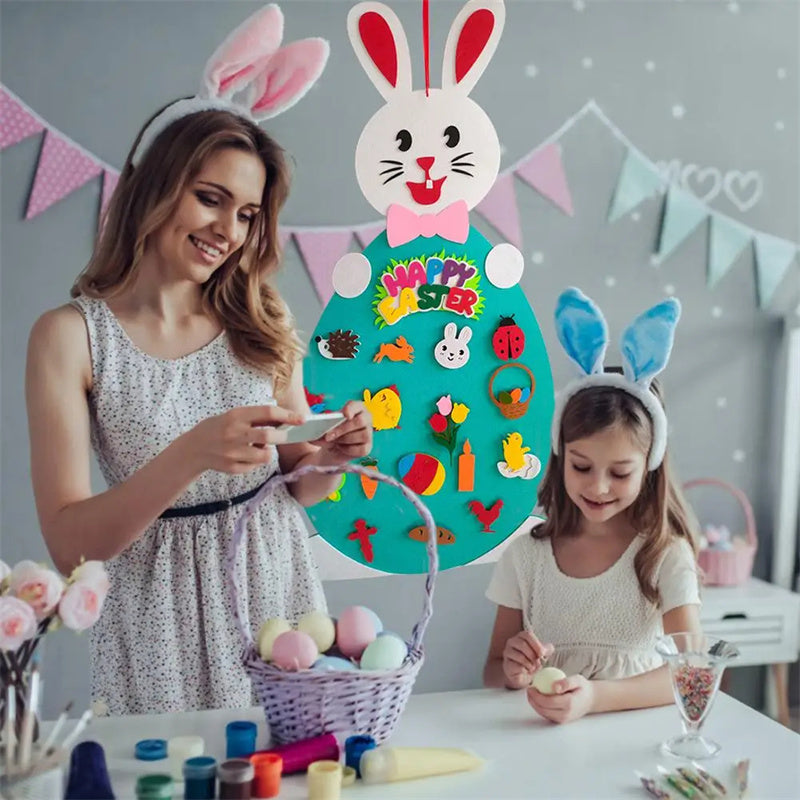 Easter Kids DIY Felt Bunny Pendants Toy with Detachable Alphabet Easter Ornament Kids Easter Gift for Home Door Wall Decoration Pi-Mart