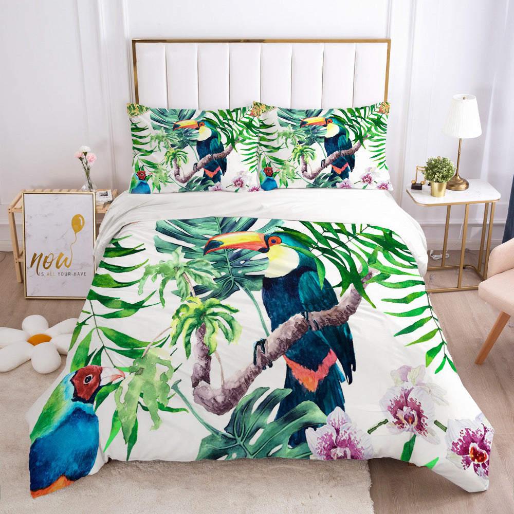 Nordic Spring Bedding Set Green Leaf Quilt Cover Pi-Mart
