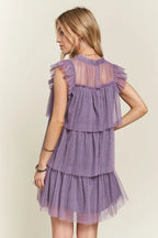 Layered Ruffled Cap Sleeve Mesh Dress For Women – Romantic Mesh Dress with Lace & Ruffled Layers for Elegant Parties & Special Events Stevvex