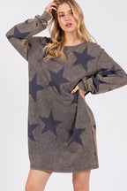 Modern Star Print Round Neck Dress Casual And Trendy Women’s Comfortable Soft Dress Stevvex