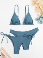 Essential Edge 3-Piece Bikini Set for Women – Solid Color High-Cut Triangle Top Two-Style Bottoms with Side Lace-Up Design & Quick-Drying Comfort – Versatile Women's Swimwear for Summer Pool Beach & Travel Stevvex