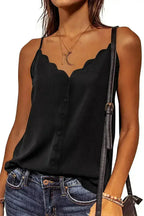 Black Spaghetti Straps Buttoned V Neck Vest - SJB-DIAMOND ELITES