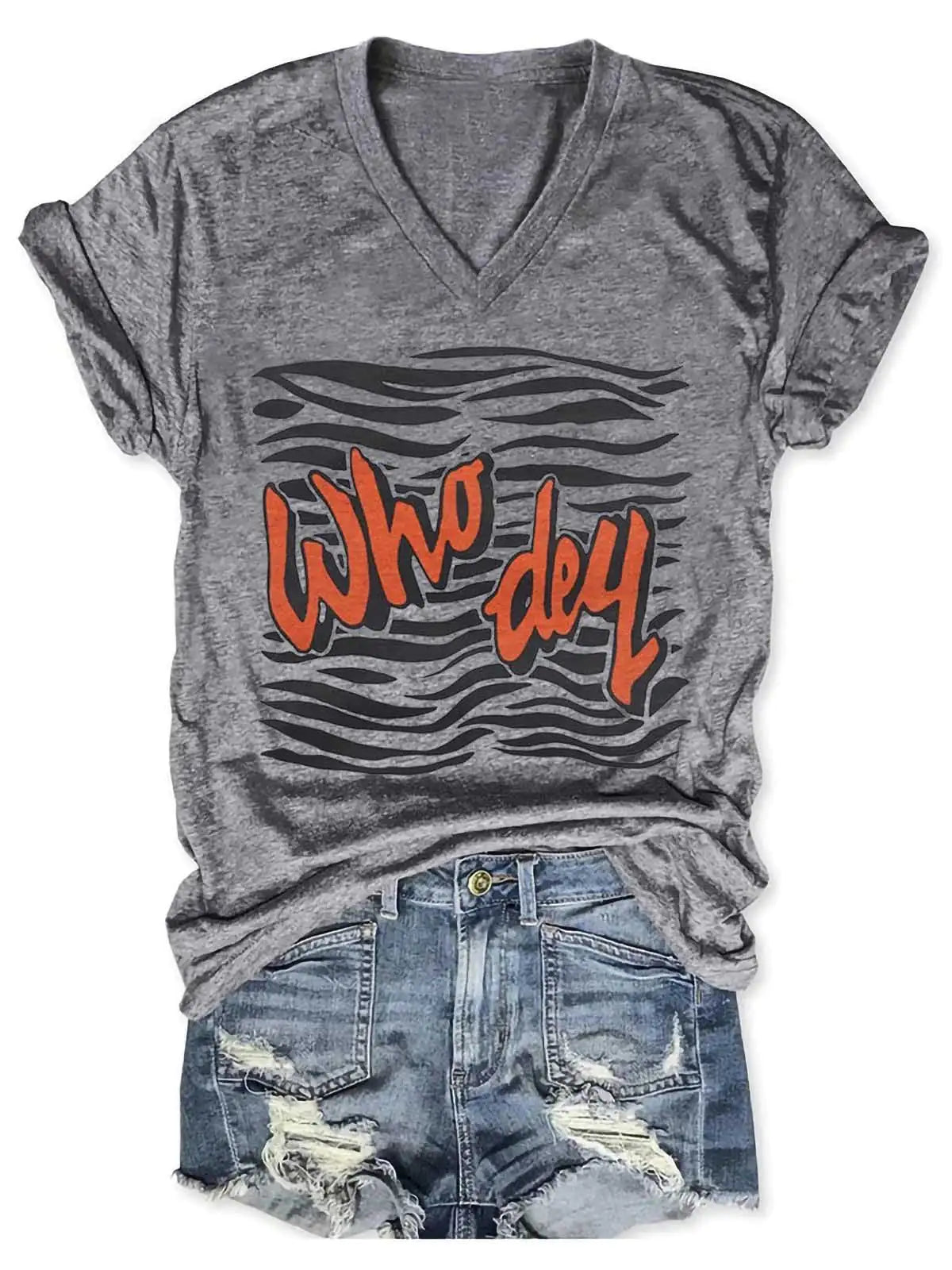 Women Who Dey Tiger V-Neck Shirt Pi-Mart