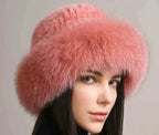Mink Hair Hat - Lady Braided Fur Winter Hat Pi-Mart