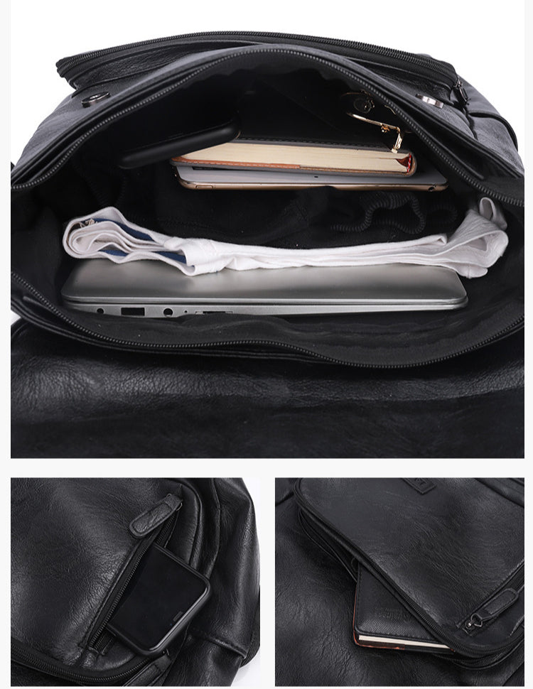 Trendy Men's Retro Backpack Trendy Cover Travel Business Bag Soft Leather Men's Backpack MB21080303 - SJB-DIAMOND ELITES