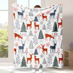 1pc Throw Blanket, Christmas Theme Deer Pattern Printed Blanket, Warm Cozy Soft Blanket For Couch Bed Sofa Car Office Camping Travelling, Gift Blanket Suitable For All Seasons Lootquake LLC