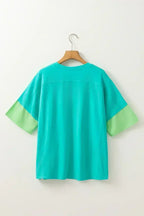 Aruba Blue Frayed Star Patched 4th of July Oversize T Shirt