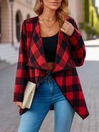 Elegant Plaid Open Front Long Sleeve Jacket Stylish & Cozy Lightweight Breathable Outerwear