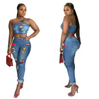Summer Jeans Outfits 2024 Women Clothes Sets 2 Piece Birthday Party Club Sexy Crop Top and Pants Denim Two Piece Mathcing Set Purplish Diva