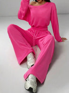 Boat Neck Long Sleeve Top and Pants Set THRIXINE