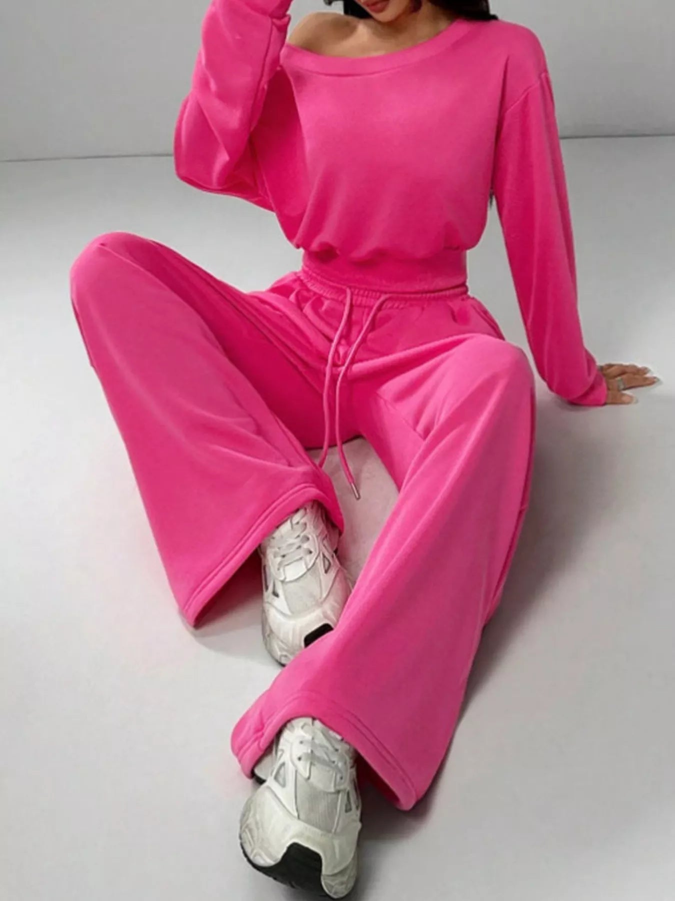 Boat Neck Long Sleeve Top and Pants Set THRIXINE
