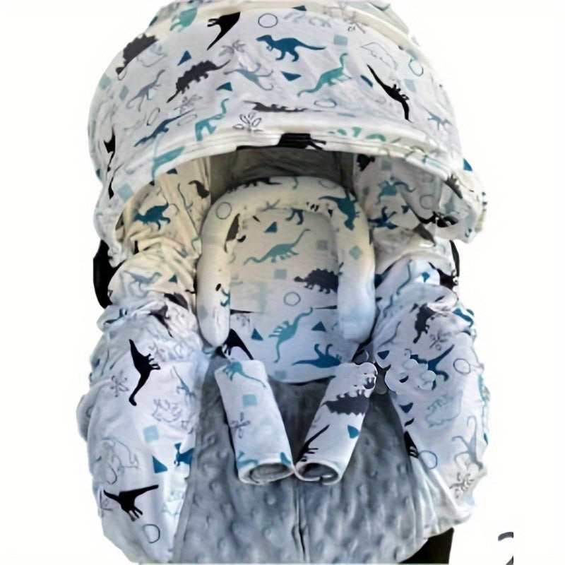 9pcs/set, Soft Breathable Cartoon Pattern Car Seat Cover Set, Including Car Seat Cover, Canopy, Headrest, Blanket, 2 Seat Belt Cushion Covers, Armrest Cushion Cover, Hat And Multi-Purpose Nursing Cover, Car Seat Not Included