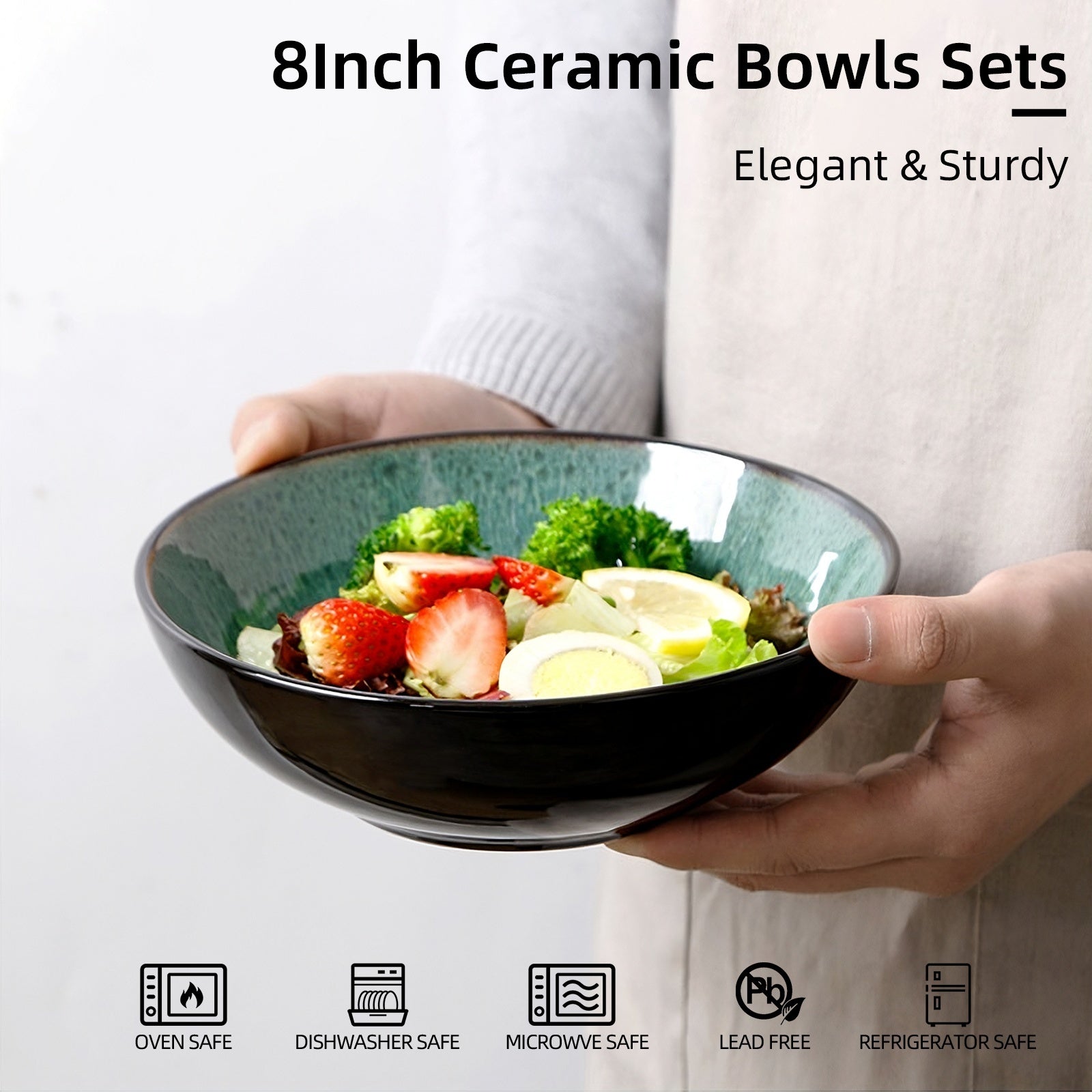 Creative Western  Kiln Change Peacock Green Bowl 30oz Bowl Set Of 4 For Cereal, Salad, Pasta, Soup, Dessert, Serving Dishwasher, Microwave And Oven Pi-Mart