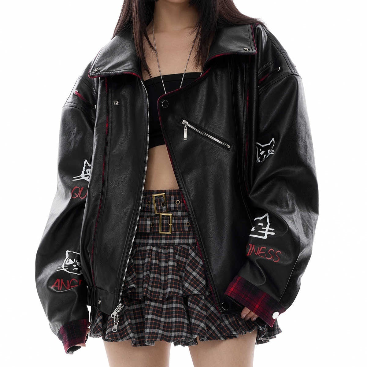 Motorcycle Reversible Jacket Pu Shuai Vibe Leather Coat Pi-Mart