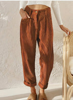 Women's High Waist Pure Color Corduroy Casual Pants Pi-Mart