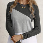 Ladies' Fashionable Casual Patchwork Color Long Sleeved T-shirt Top - SJB-DIAMOND ELITES
