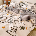 Washed Cotton Bedding Set - Plant and Flower Pattern Four-Piece Duvet Cover Set Pi-Mart