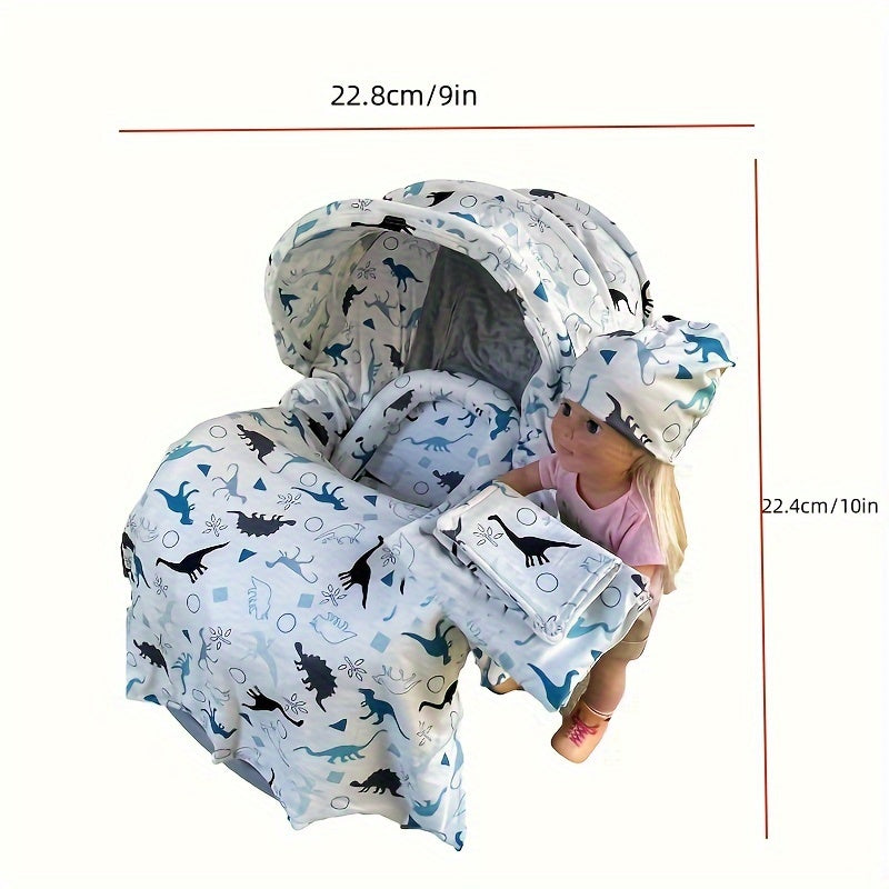 9pcs/set, Soft Breathable Cartoon Pattern Car Seat Cover Set, Including Car Seat Cover, Canopy, Headrest, Blanket, 2 Seat Belt Cushion Covers, Armrest Cushion Cover, Hat And Multi-Purpose Nursing Cover, Car Seat Not Included