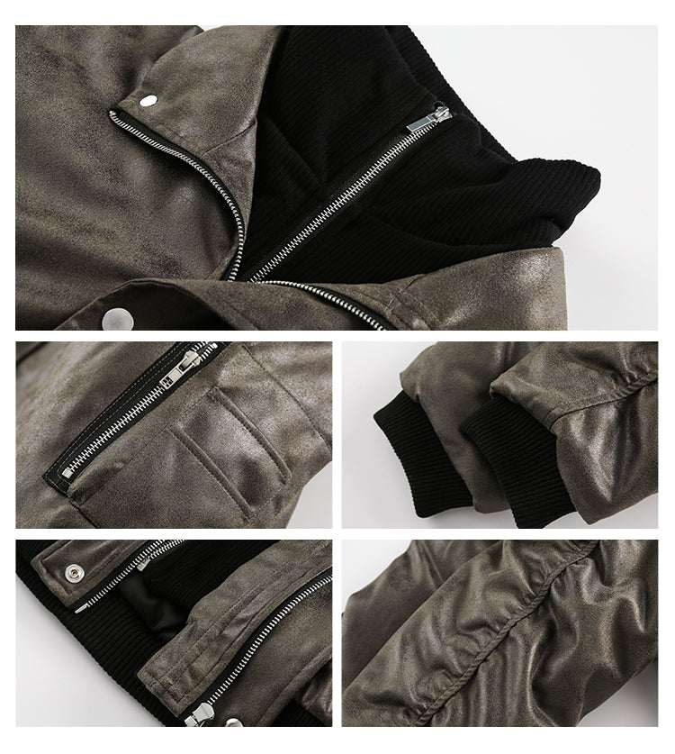 American-style Fake Two-piece Suede Bomber Jacket Cotton-padded Jacket Pi-Mart