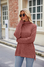 High Collar Loose Long Sleeve Split T-shirt Top For Women Pi-Mart