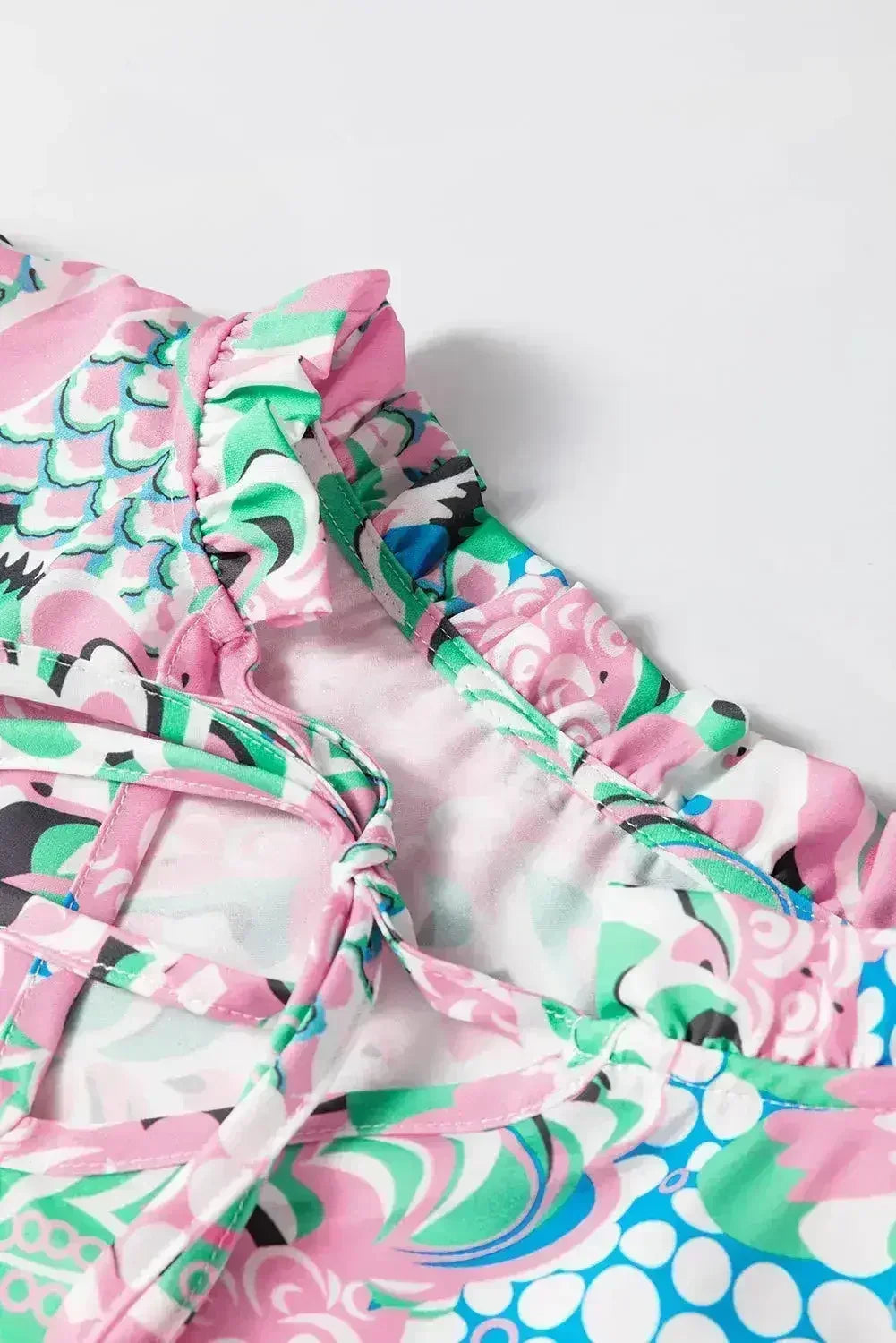 Green Floral V-Neck Blouse – Tied Detail & Loose Fit | Feminine Style - SJB-DIAMOND ELITES