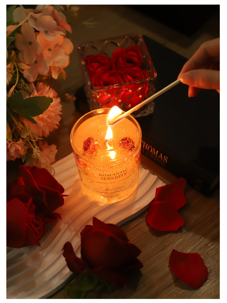 Rose Jelly Scented Candle for Aromatherapy, Romantic Atmosphere - Ideal for Birthdays, Valentine's Day, Anniversaries, Thanksgiving, Christmas - 1pc, Soy Wax in Glass Jar Lootquake LLC