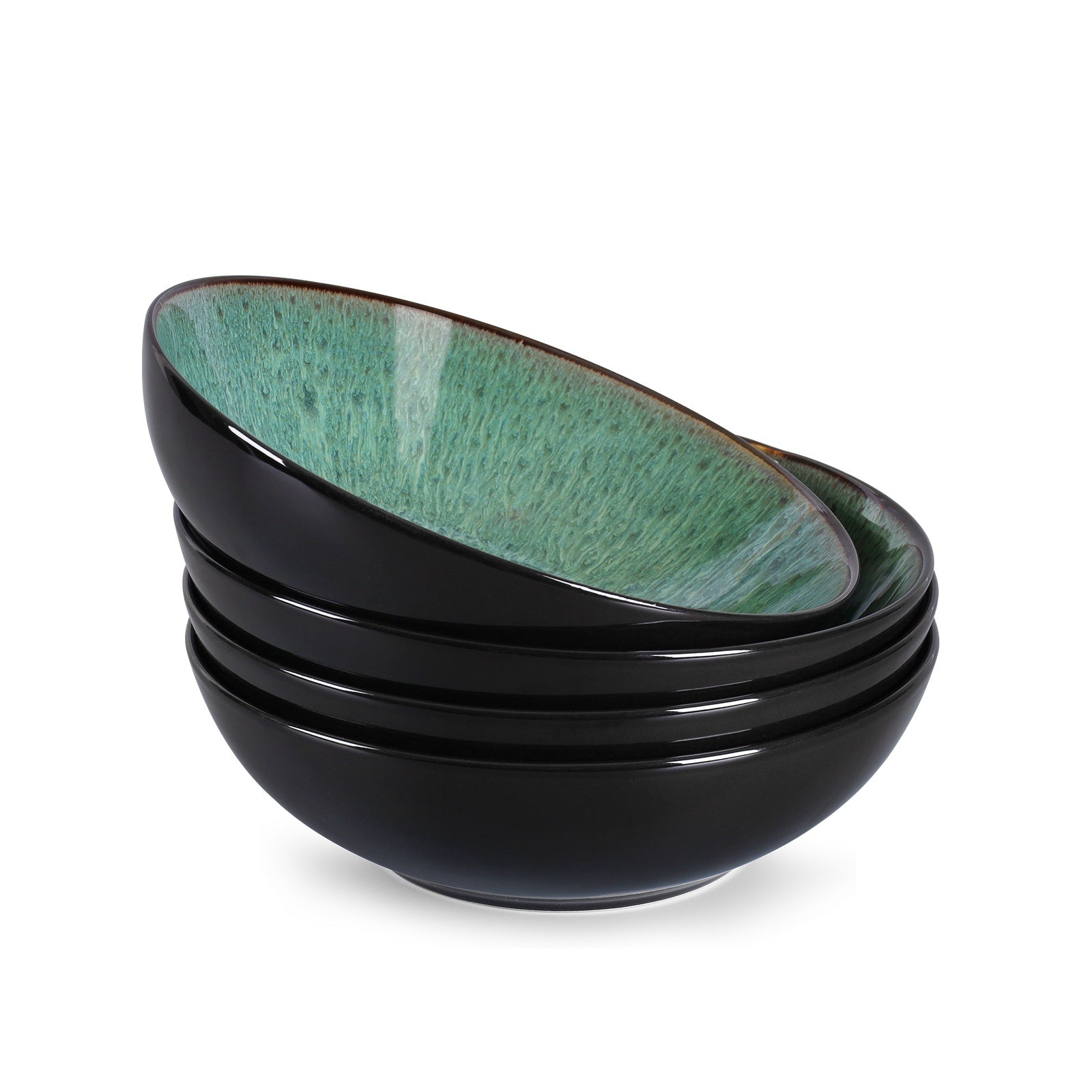 Creative Western  Kiln Change Peacock Green Bowl 30oz Bowl Set Of 4 For Cereal, Salad, Pasta, Soup, Dessert, Serving Dishwasher, Microwave And Oven Pi-Mart