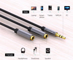 Earphone Extension Cable Jack 3.5mm Audio Cable Male To 2 Female Aux Cable Headphone Splitter Dual Headphone Jack Adapter For Earphone Headset Compatible with Mobile Phone Tablet Laptop Stevvex