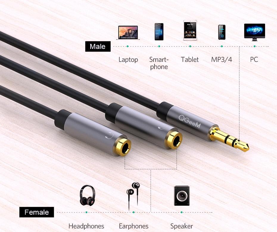 Earphone Extension Cable Jack 3.5mm Audio Cable Male To 2 Female Aux Cable Headphone Splitter Dual Headphone Jack Adapter For Earphone Headset Compatible with Mobile Phone Tablet Laptop Stevvex