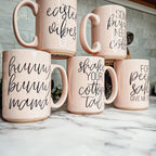 Easter Spring Ceramic Coffee Mug 16oz Pastel Blue Pink Large Tan Base Gift