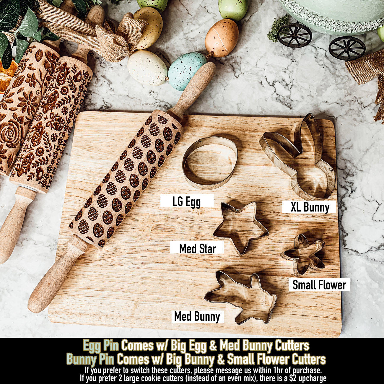 Easter Spring Rolling Pins for Kids and Bakers - Embossed Cookie Dough Pins BandsCo Straps