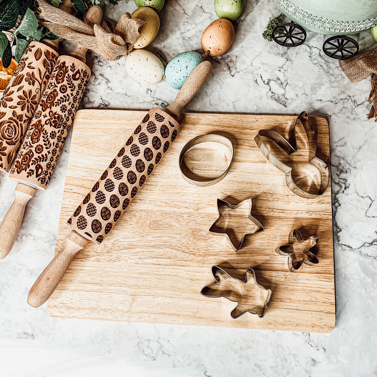Easter Spring Rolling Pins for Kids and Bakers - Embossed Cookie Dough Pins BandsCo Straps