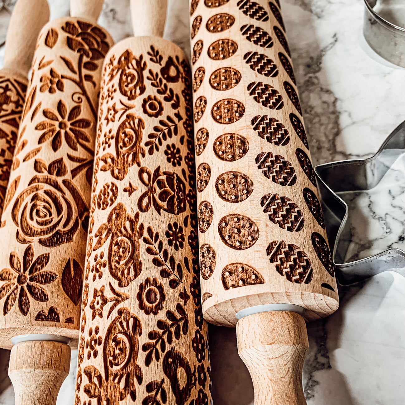Easter Spring Rolling Pins for Kids and Bakers - Embossed Cookie Dough Pins BandsCo Straps