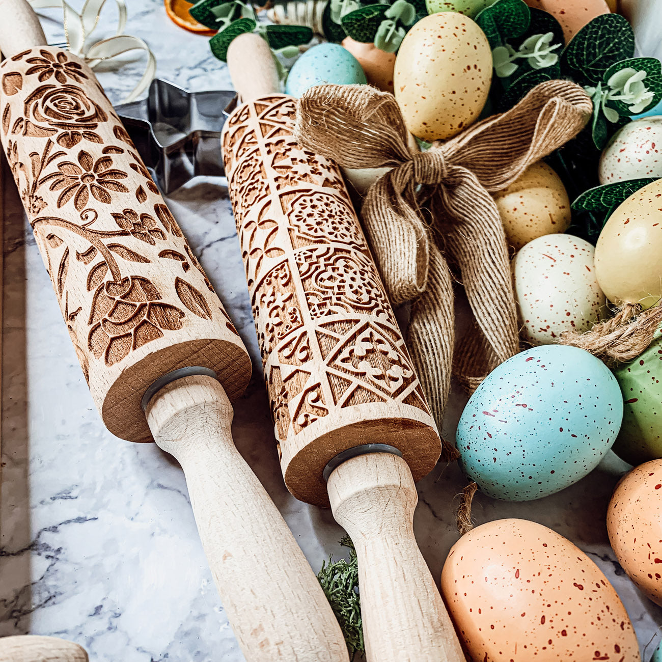 Easter Spring Rolling Pins for Kids and Bakers - Embossed Cookie Dough Pins BandsCo Straps