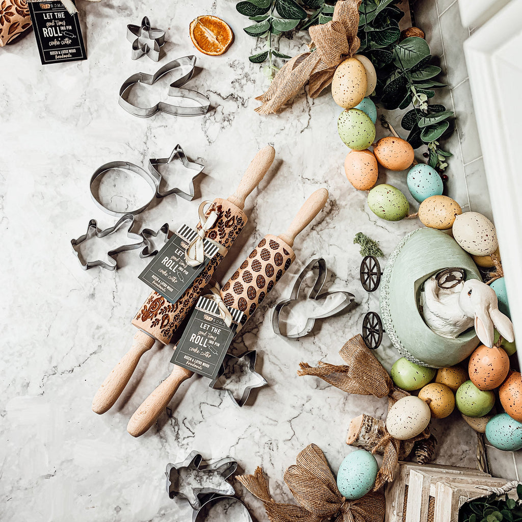 Easter Spring Rolling Pins for Kids and Bakers - Embossed Cookie Dough Pins BandsCo Straps